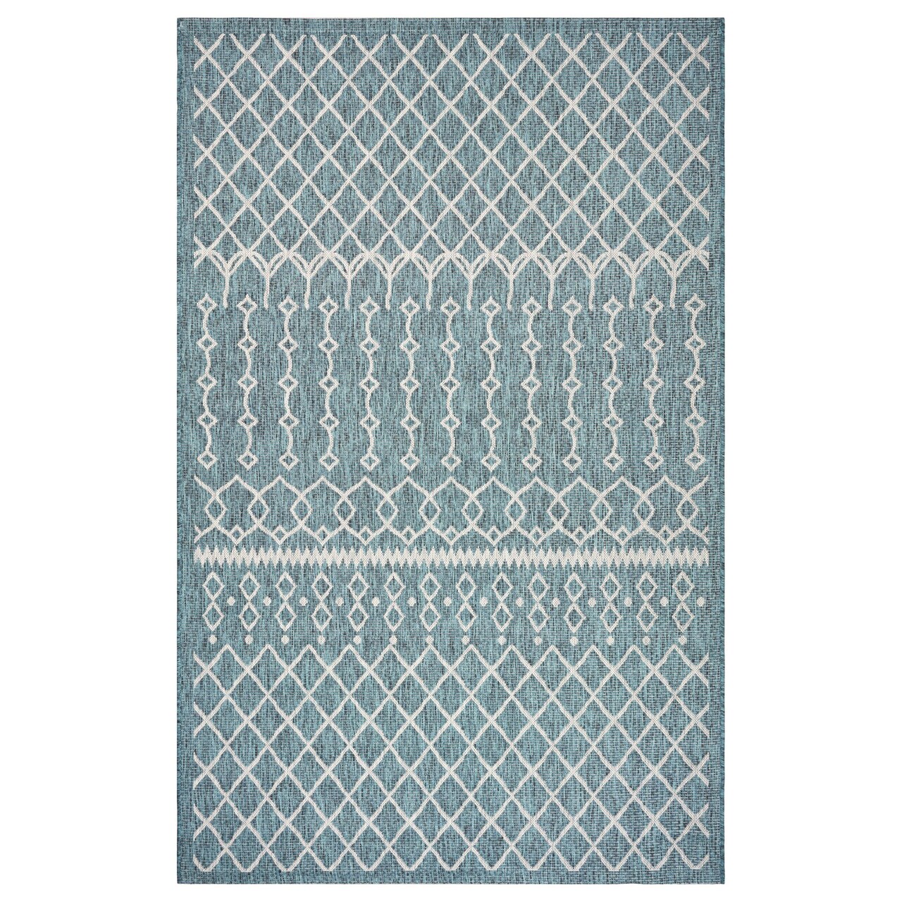 Laddha Home Designs 7.75' x 9.75' Blue and Ivory Array Rectangular Outdoor Area Throw Rug